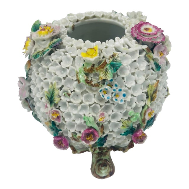 Porcelain Flower Encrusted Vase For Sale