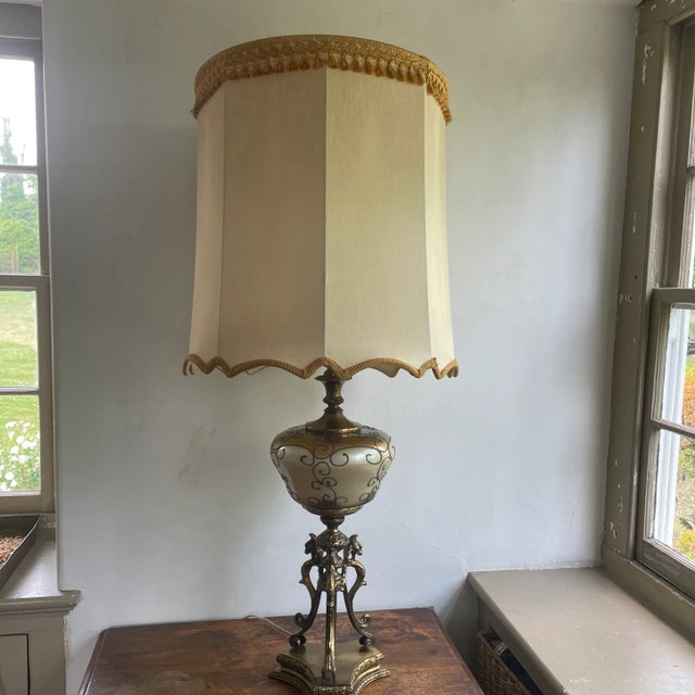 Vintage Hollywood Regency Boudoir Table Lamp With Figural Base & Porcelain Globe For Sale - Image 13 of 13