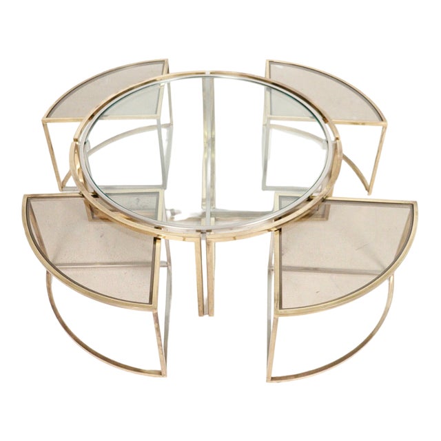 Chrome and Brass Nesting Tables from Maison Charles, 1970s, Set of 5 For Sale
