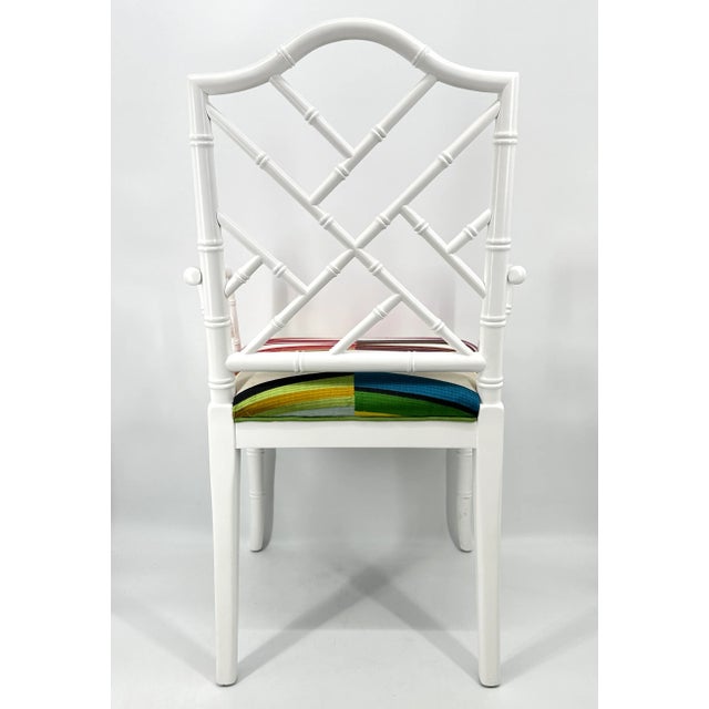 Faux Bamboo Chippendale Style White Pierre Frey Carriacou Chair Pair For Sale In Greensboro - Image 6 of 10