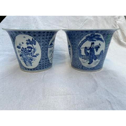 Chinoiserie Blue and White Chinese Porcelain Cachepots a Pair For Sale - Image 3 of 9