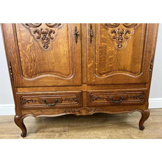 Wood Vintage French Louis XIV Oak Sideboard with Carved Cupboard For Sale - Image 7 of 13