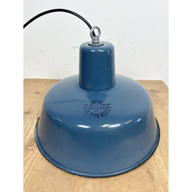 Industrial Blue Enamel Factory Pendant Lamp, 1960s For Sale - Image 12 of 16