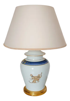 Porcelain Ceramic Table Lamp from Chasses Royal Ghepardi Limoges, 1980s