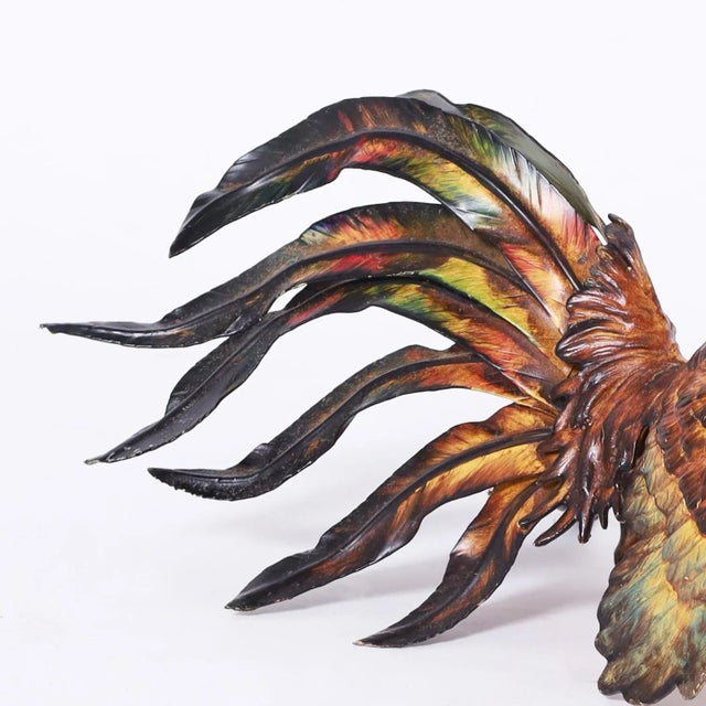 Mid 20th Century Two Vintage Painted Metal Roosters or Fighting Cocks For Sale - Image 5 of 10
