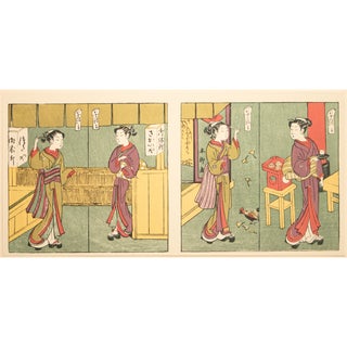 1963 After Harunobu "The Popular Belles of the Tea House", Full-Color Print From Japan For Sale
