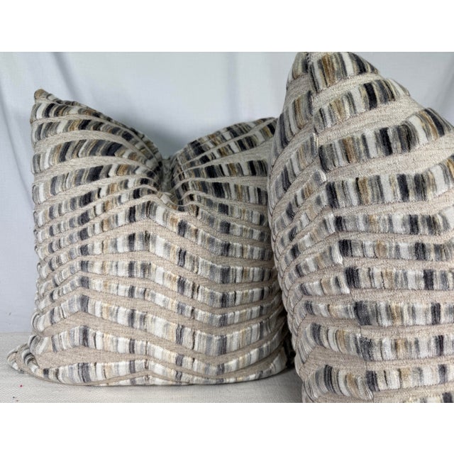 Transitional Opuzen "Tazza Velvet" in Granite 22" Pillows-a Pair For Sale - Image 3 of 3