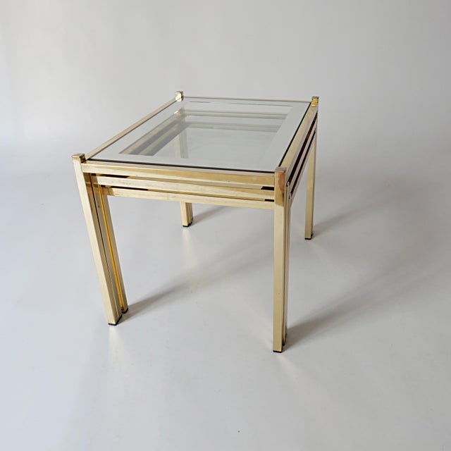 Gold Vintage Nesting Coffee Tables in Gold-Tone Metal and Mirror, 1970s, Set of 3 For Sale - Image 8 of 12
