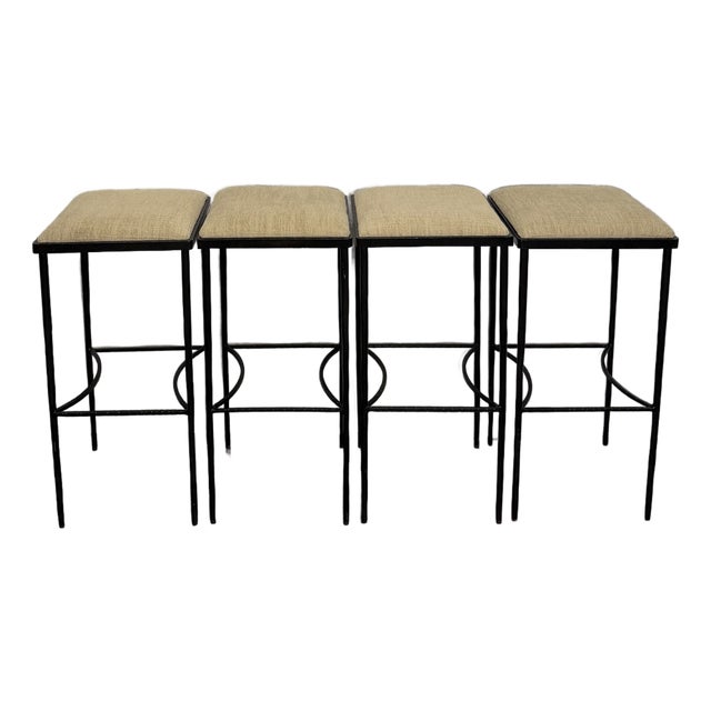 Set of 4 Global Views Iron “Hammered Barstools” For Sale