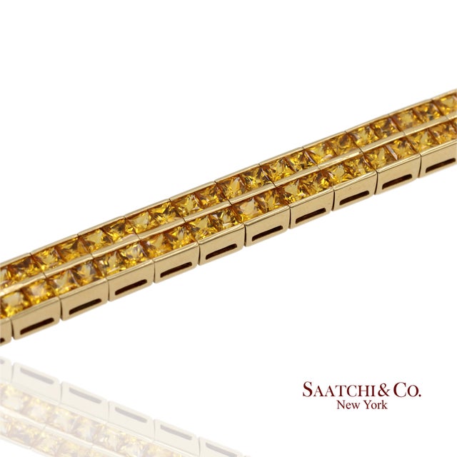Metal 12.50 Ct Natural Yellow Sapphire Princess Cut Bracelet in 18k Yellow Gold For Sale - Image 7 of 13