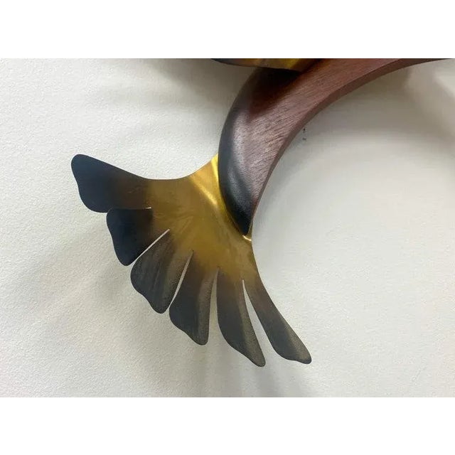 Wood Brass Plated Seagull Bird Wall Sculpture in Flight Attributed to C.Jere, a Pair For Sale - Image 7 of 10