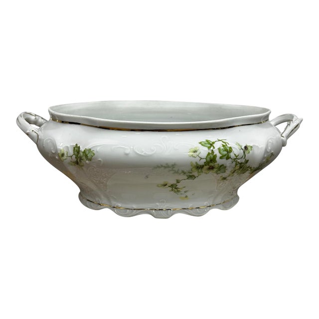 Antique Ls&s Carlsbad Austria Porcelain Tureen, Hand Painted Wild Roses, c.1900 For Sale