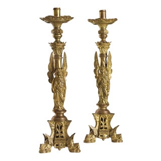 Gilded Bronze Torch Holders, Set of 2 For Sale