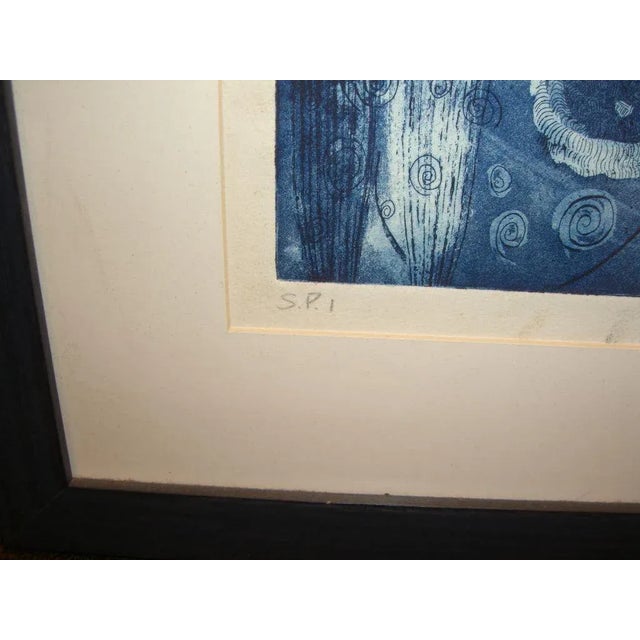 Blue 1977 NY "A Glance Through the Window" Lithograph For Sale - Image 8 of 9