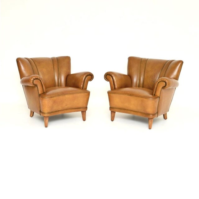 Vintage Swedish Leather Club Armchairs, 1940s, Set of 2 For Sale - Image 9 of 9