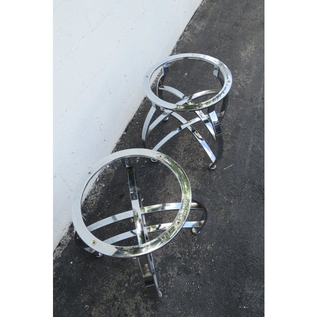 Late 20th Century Hollywood Regency Mid Century Pair of Chrome Glass Top Side Tables For Sale - Image 5 of 13