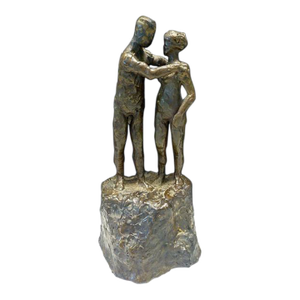 Mid 20th Century Hale Signed Nude Couple Modernist Brutalist Abstract Bronze Sculpture 11"
