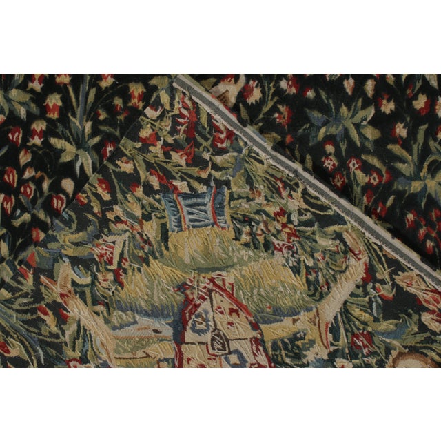 Textile Rug & Kilim’s Tudor Style Pictorial Rug, Green and Blue Floral Pattern For Sale - Image 7 of 7