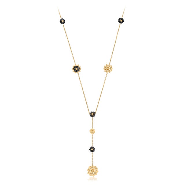 Contemporary 18K Yellow Gold Chain Flower Motif Enamel Necklace For Sale - Image 3 of 5