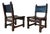 Pair of Vintage Spanish Brutalist Leather & Oak Accent Chairs For Sale