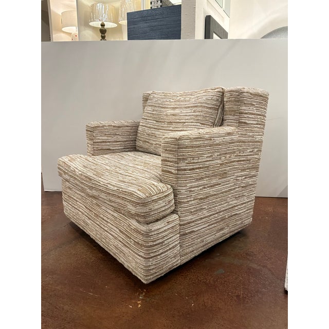 Stylish Revelation Unwind Swivel Chairs / Wheat - Pair. Cream/Beige/White textured fabric. Boxy shape. Original Retail...