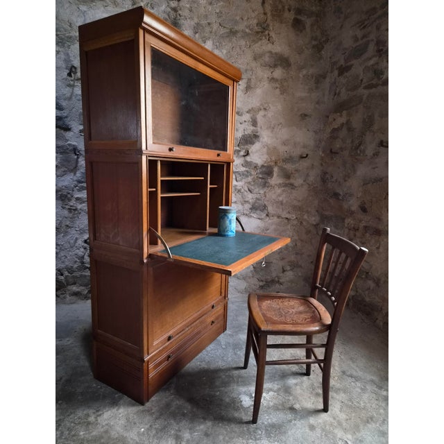 French Modular Oak Secretary Desk with Bookcase & Vitrine from Martin Dupuis, 1950s For Sale - Image 4 of 18
