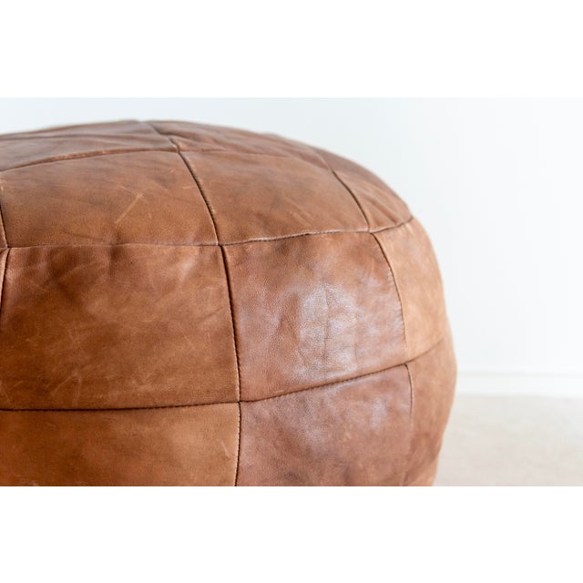 Vintage Cognac Leather Ottoman or Pouf Attributed to De Sede, Switzerland, 1970s For Sale In Miami - Image 6 of 7