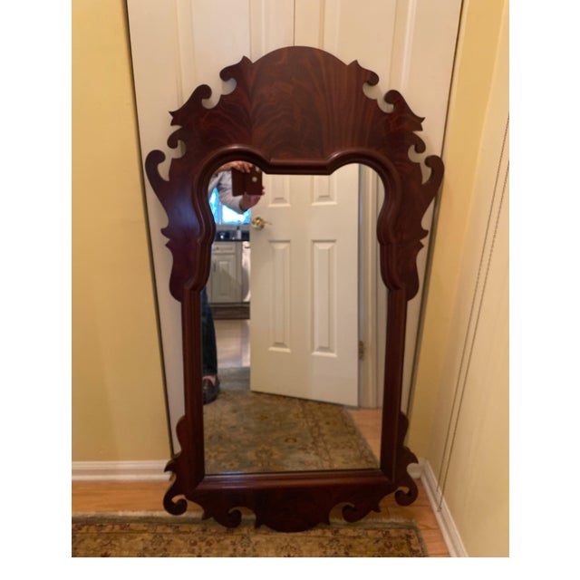 Wood Flame Mahogany Chippendale Shield Mirror For Sale - Image 7 of 8