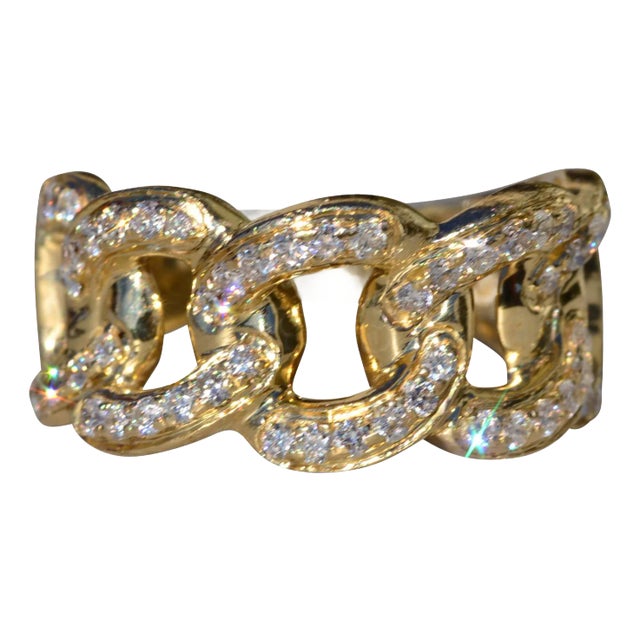 Unisex 14K Curb Link Style Band set with Diamonds For Sale
