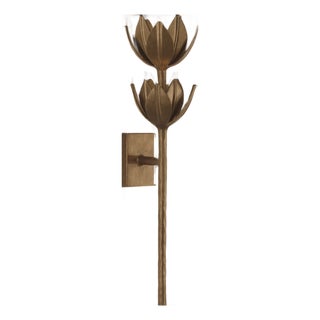 Julie Neill for Visual Comfort Signature Alberto Large Two Tier Sconce in Antique Bronze Leaf For Sale