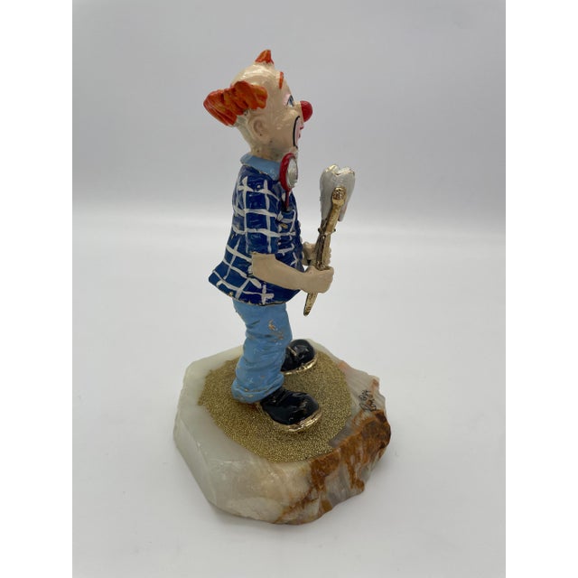 1980s Signed 1984 Ron Lee Dentist Clown Sculpture With 24k Gold-Plated Accents on Natural Onyx Base For Sale - Image 5 of 9