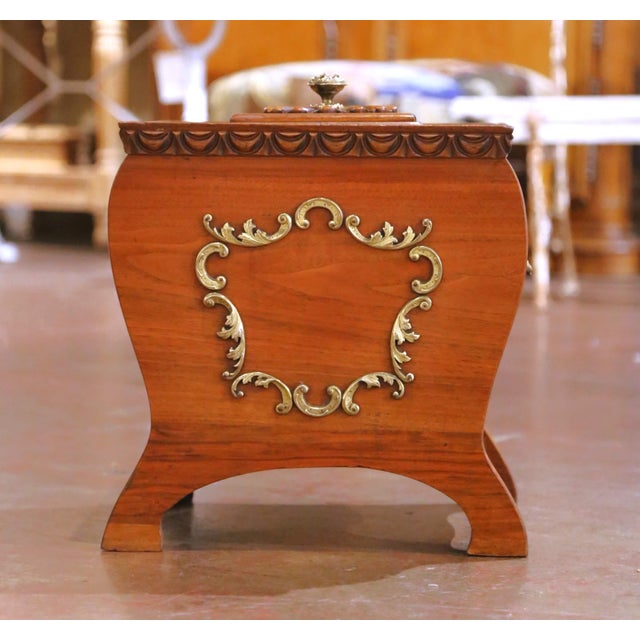Brass 19th Century French Walnut Coal Scuttle With Brass Mounts and Zinc Liner For Sale - Image 8 of 16