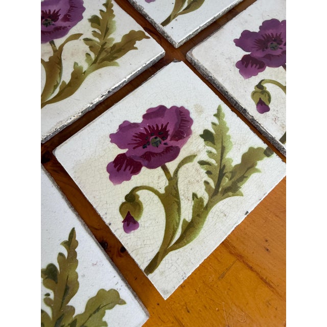Antique Art Nouveau Floral Ceramic Tiles, 1890s, Set of 6 For Sale - Image 3 of 13