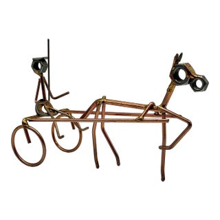 Vintage Wire Horse Sulky Sculpture, Copper Tone Metal Art, For Sale