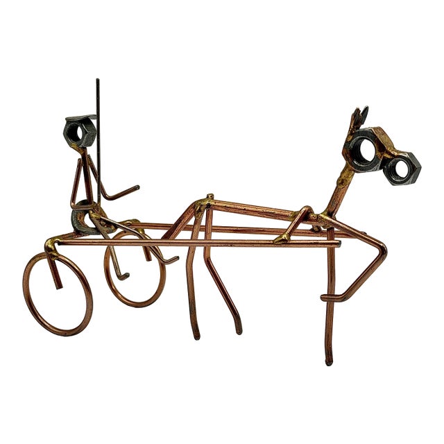 Vintage Wire Horse Sulky Sculpture, Copper Tone Metal Art, For Sale