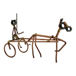 Vintage Wire Horse Sulky Sculpture, Copper Tone Metal Art,