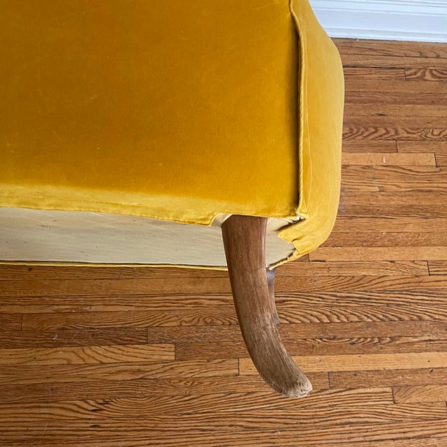 Vintage Mid Century Modern Yellow Velvet Loveseat Chair For Sale - Image 9 of 9