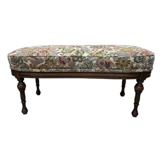 Antique Upholstered Long Bench, Ottoman, Coffee Table For Sale