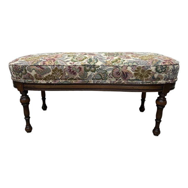 Antique Upholstered Long Bench, Ottoman, Coffee Table For Sale
