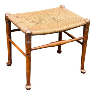 Whitney Rustic Farmhouse Rush Seat Maple Bench For Sale
