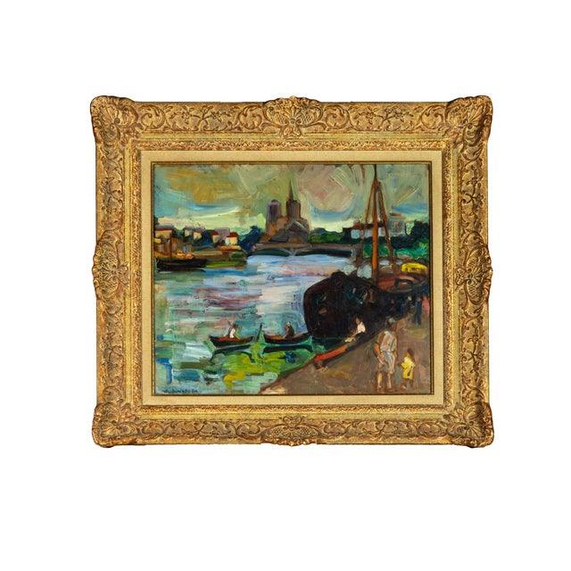 Post Impressionist French Artist, The Barges, 20th Century, Oil on Canvas, Framed For Sale - Image 7 of 7