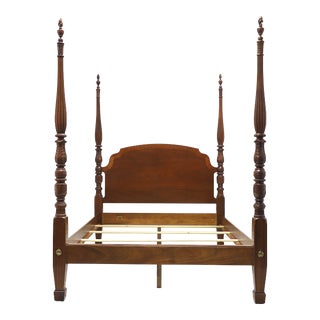 Ethan Allen 18th Century Collection Banded Mahogany Queen Size Four Poster Bed For Sale