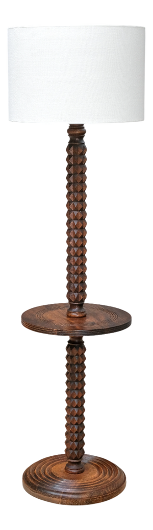 Sculptural Floor Lamp with Table in Oak and Linen from Charles Dudouyt, France, 1940s