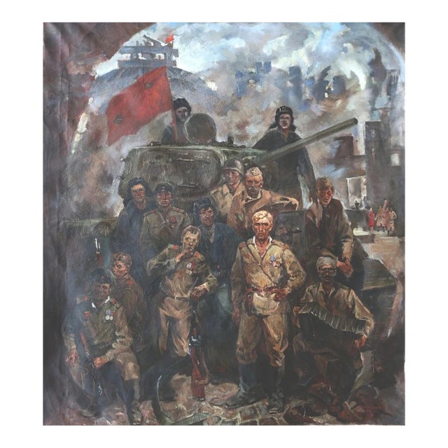 1970s Army Oil Painting: Great Patriotic War, Socialist Realism Art For Sale