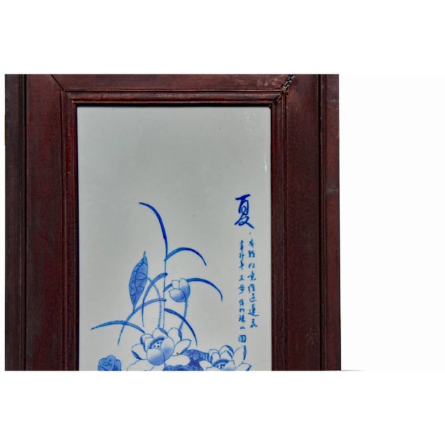 Chinese Blue White Porcelain Flower Birds Scenery Wall Panel Set For Sale - Image 9 of 11