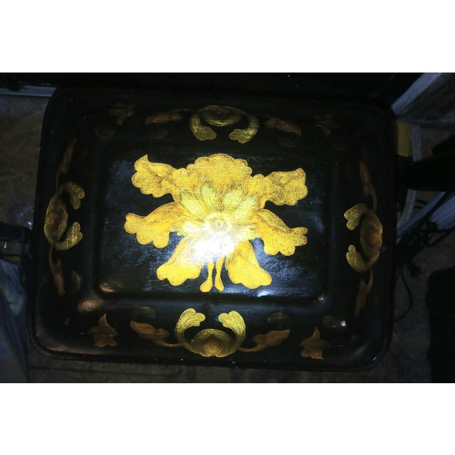 Antique Regency Early 19th Century Floral Toleware Rococo Chinoiserie Plate Warmer For Sale - Image 4 of 11