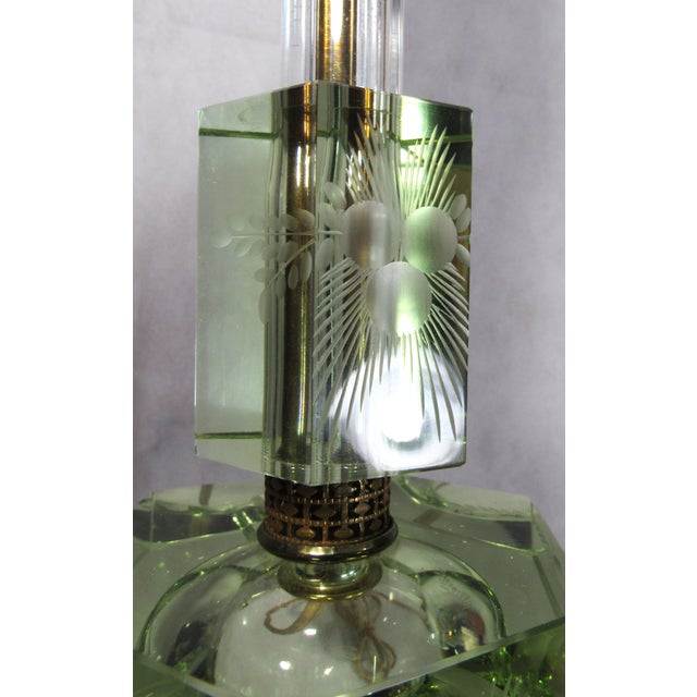 Mid 20th Century Mid-Century Modern Etched Glass Lamp + Atomic Cat Print Shade For Sale In New Orleans - Image 6 of 10