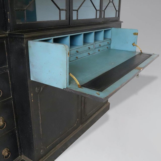 Painted 4-Door Library Bookcase with Secretaire, 1910s For Sale - Image 4 of 18