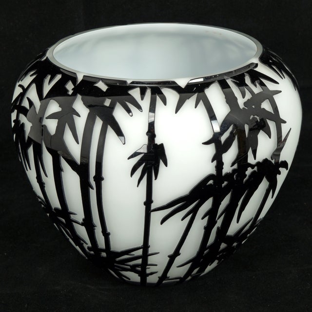 Contemporary Mid-Century Modern Revival Black & White Cased Glass Bamboo Vase For Sale - Image 4 of 12