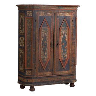 Antique Polychrome Wood Wardrobe For Sale